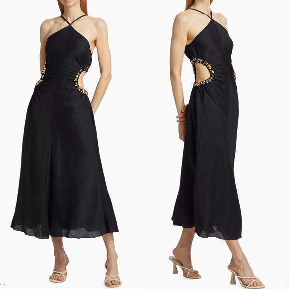 Cult Gaia Black Silvia Gold Embellished Faille Cut-Out Midi-Dress - 10 - Picture 7 of 7